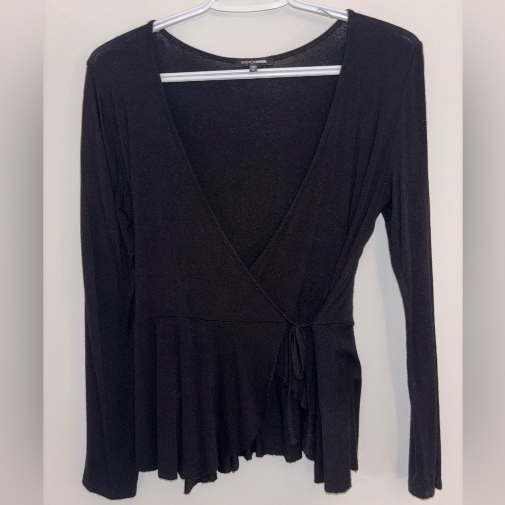 Fashion Nova Black Wrap Top - Picture 1 of 2